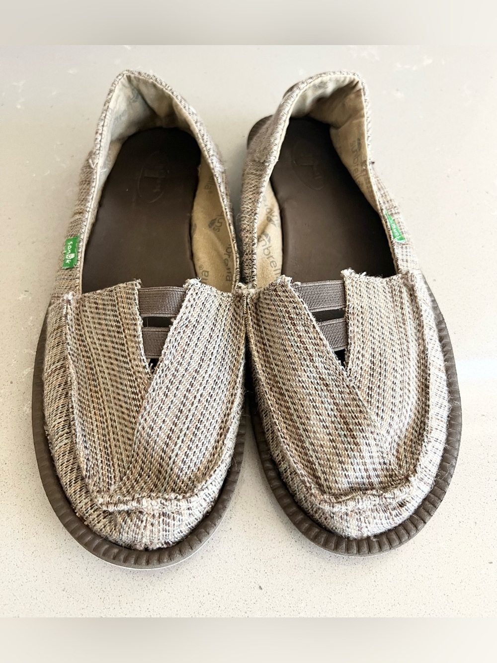 Sanuk Sunbrella Women's Flats Shoes Brown Casual Slip On Boat Shoes Size 8
